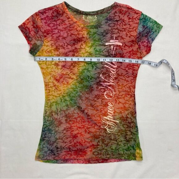 Space Needle T Shirt SZ M Rainbow Burnout Fabric Floral Print My Sport Souvenir - Picture 10 of 12
